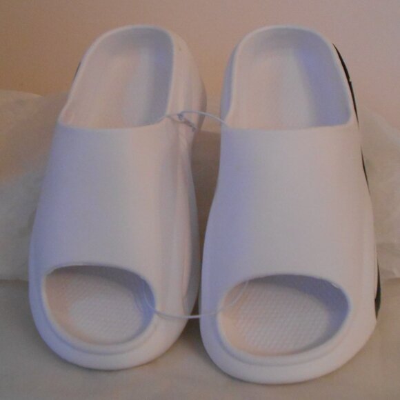 Men's Eva White Chunky Open Toe Slides w/Black Trim-Size 6.5-7-GSLMOLN-NEW - Picture 5 of 6